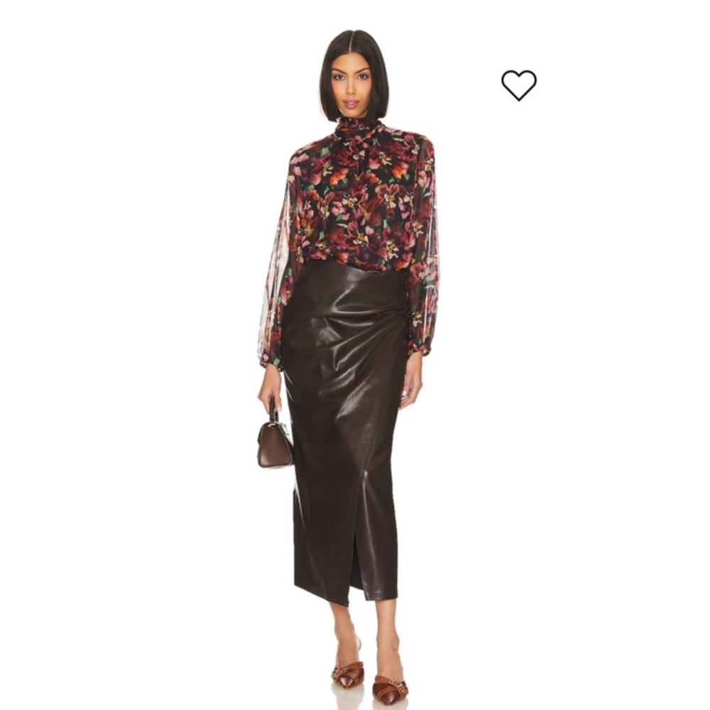Anthro Misa Los Angeles Hibiscus Floral Ruffle Blouse with Metallic Threading - Picture 3 of 16
